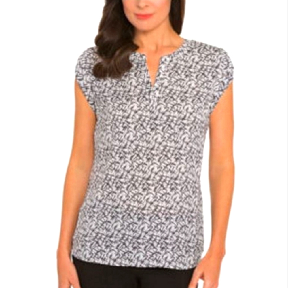 Hilary Radley Women's Lightweight Short Sleeve Blouse Top Shirt, XXL, Gray combo